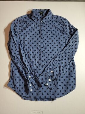 J. Crew Womens Med Blue Polka Dot Button-Down Blouse